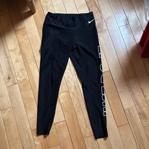 Nike Black Leggings with White Swoosh and Lettering